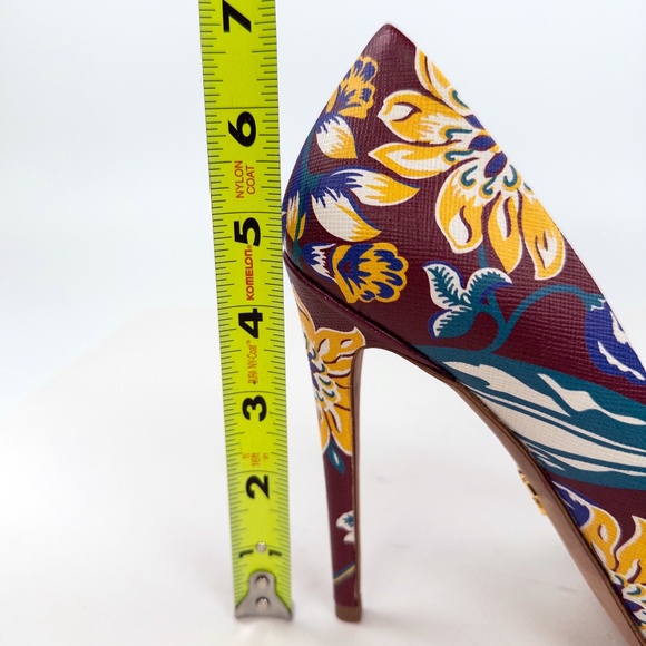 Prada Burgundy Floral Saffiano Leather Pumps Heels - Picture 7 of 8